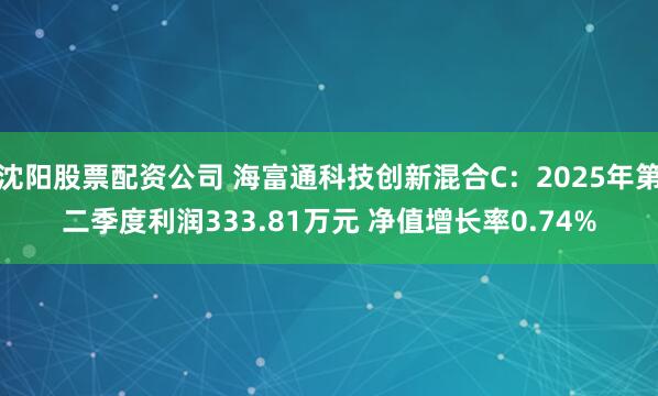 沈阳股票配资公司 海富通科技创新混合C：2025年第二季度利润333.81万元 净值增长率0.74%