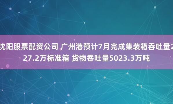 沈阳股票配资公司 广州港预计7月完成集装箱吞吐量227.2万标准箱 货物吞吐量5023.3万吨